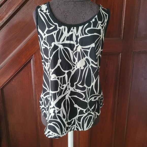 Banana Republic Womens Reversible Sleeveless Tank Top - Black & White Abstract/S - Picture 1 of 5